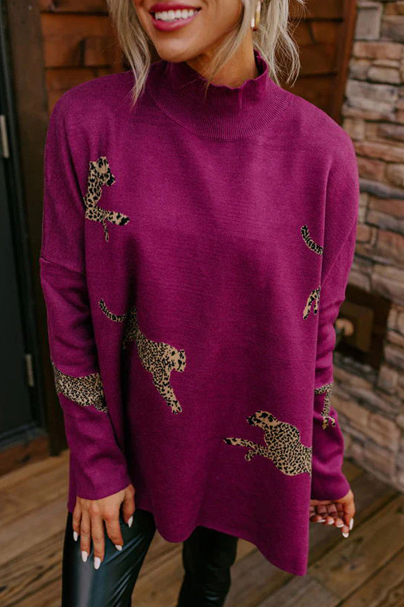Tops casuales de cuello alto con estampado de animales (4 colores)