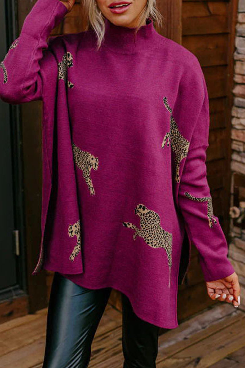 Tops casuales de cuello alto con estampado de animales (4 colores)