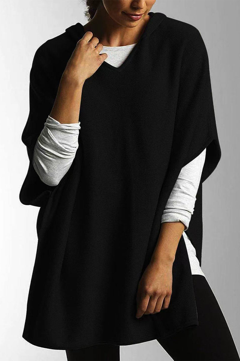 Tops casuales sencillos con cuello y capucha con abertura sólida (5 colores)