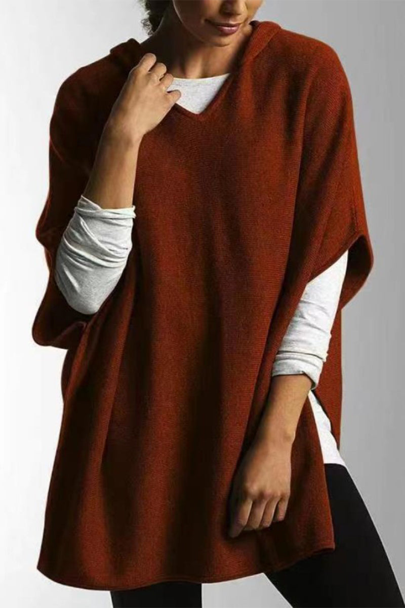 Tops casuales sencillos con cuello y capucha con abertura sólida (5 colores)