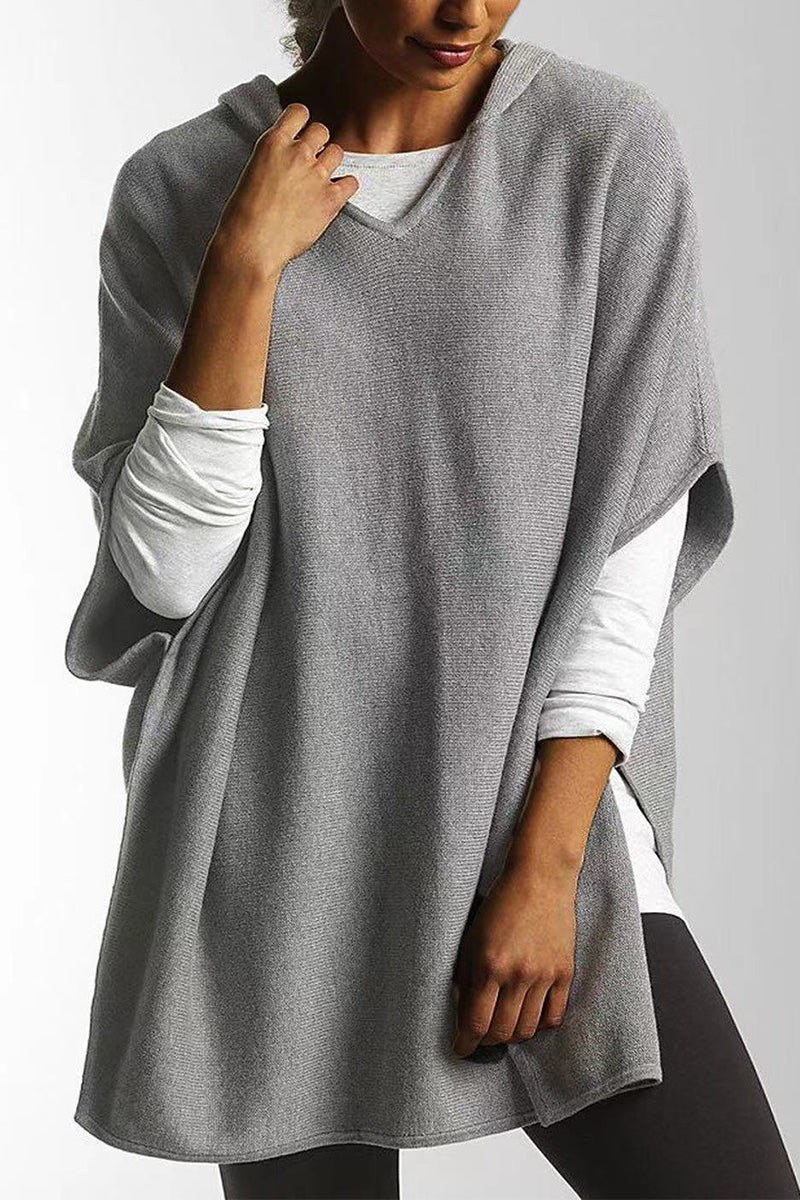 Tops casuales sencillos con cuello y capucha con abertura sólida (5 colores)