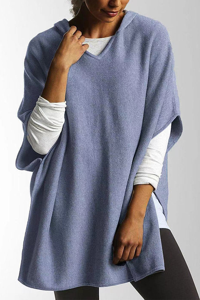 Tops casuales sencillos con cuello y capucha con abertura sólida (5 colores)