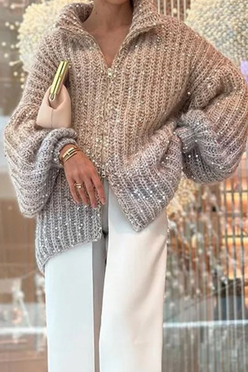 Suéteres casuales de celebridades con lentejuelas y cuello vuelto (3 colores)