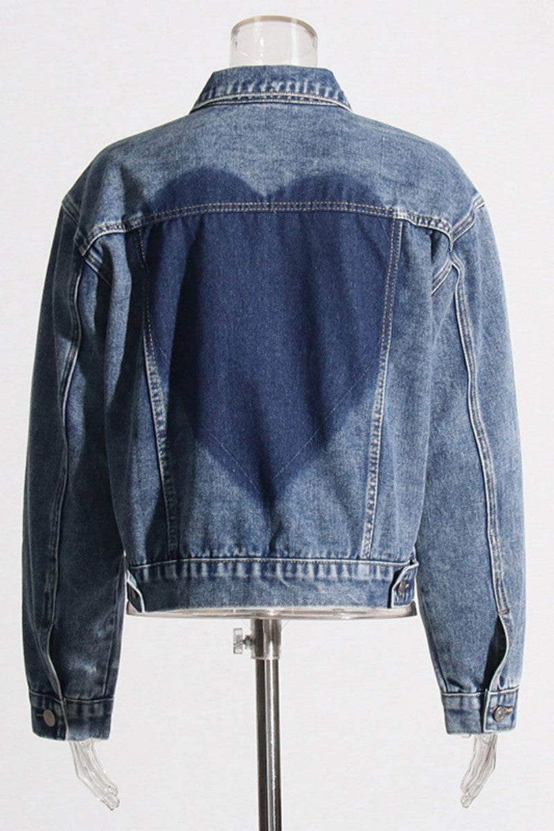 Chaqueta vaquera informal de manga larga con botones y cuello vuelto (sujeta al modelo real)