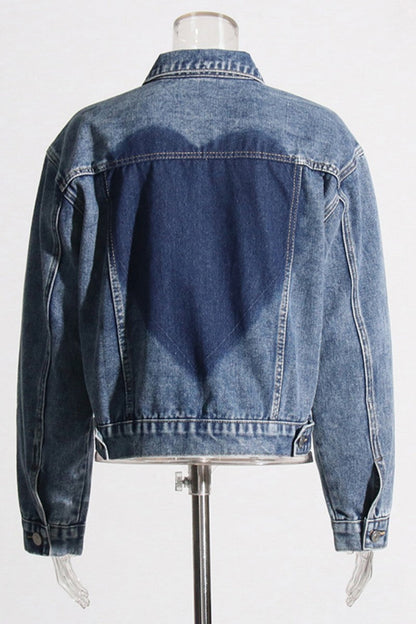 Chaqueta vaquera informal de manga larga con botones y cuello vuelto (sujeta al modelo real)