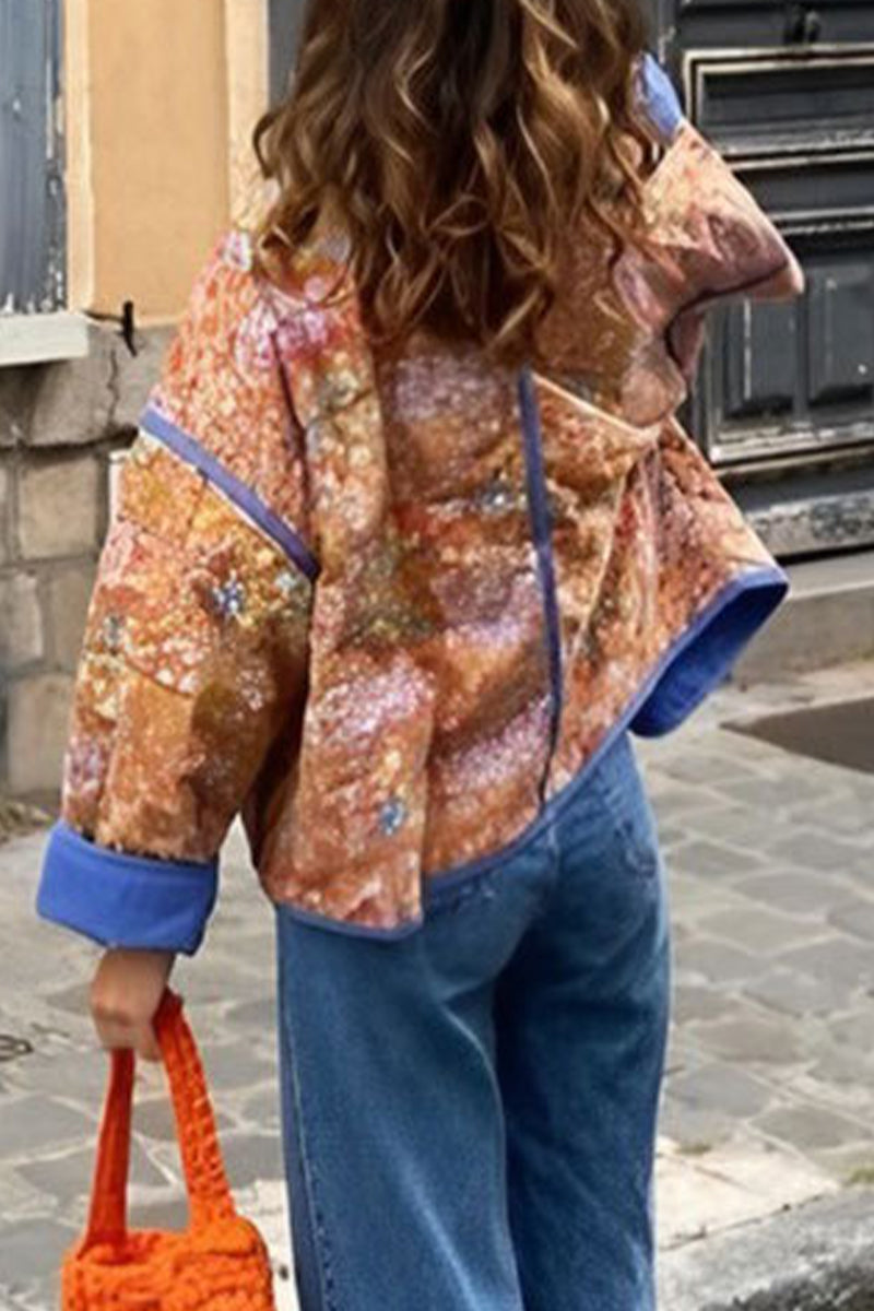 Prendas de abrigo con cuello mandarín, patchwork floral, estilo británico urbano