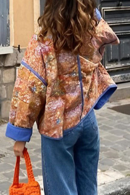 Prendas de abrigo con cuello mandarín, patchwork floral, estilo británico urbano