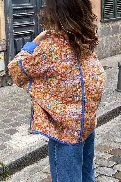 Prendas de abrigo con cuello mandarín, patchwork floral, estilo británico urbano