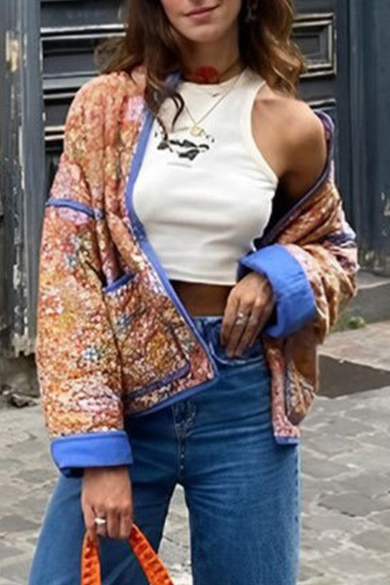 Prendas de abrigo con cuello mandarín, patchwork floral, estilo británico urbano