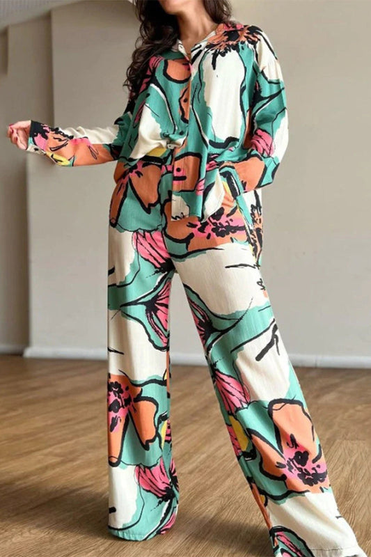 Conjunto informal de dos piezas con cuello vuelto, manga larga y bolsillos sólidos para calle