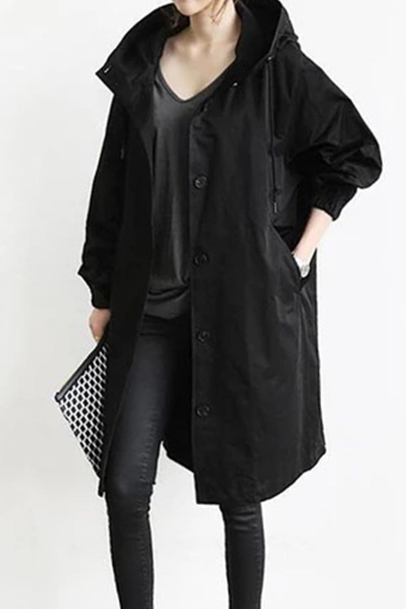 Prendas de abrigo con cuello y capucha, botones y bolsillos sólidos de estilo británico