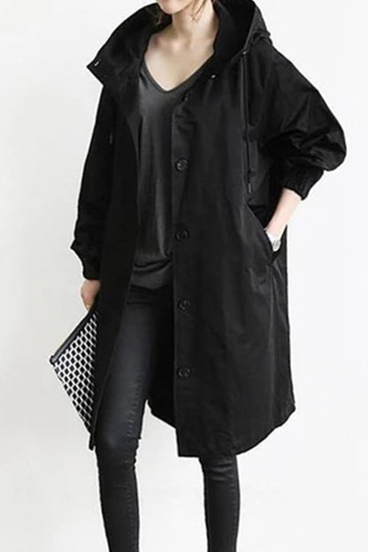 Prendas de abrigo con cuello y capucha, botones y bolsillos sólidos de estilo británico