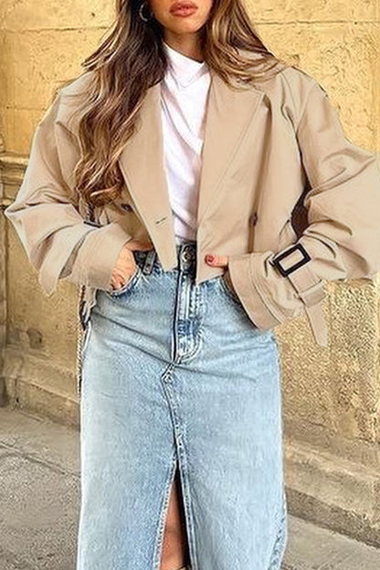 Prendas de abrigo de cuello vuelto con botones lisos estilo británico de calle