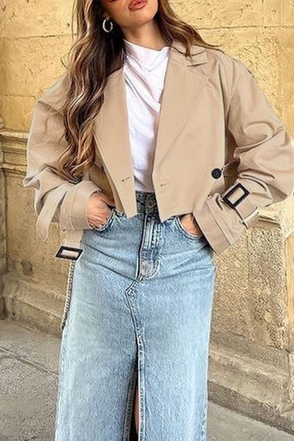 Prendas de abrigo de cuello vuelto con botones lisos estilo británico de calle
