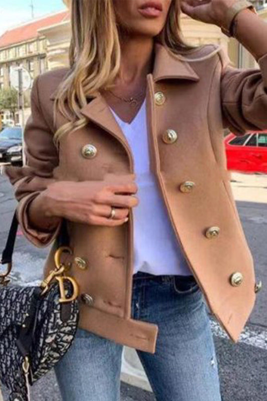 Prenda exterior informal de cuello vuelto con hebilla y retazos sólidos (4 colores)