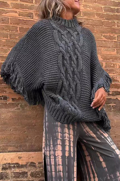 Tops casuales de cuello redondo con borlas sólidas