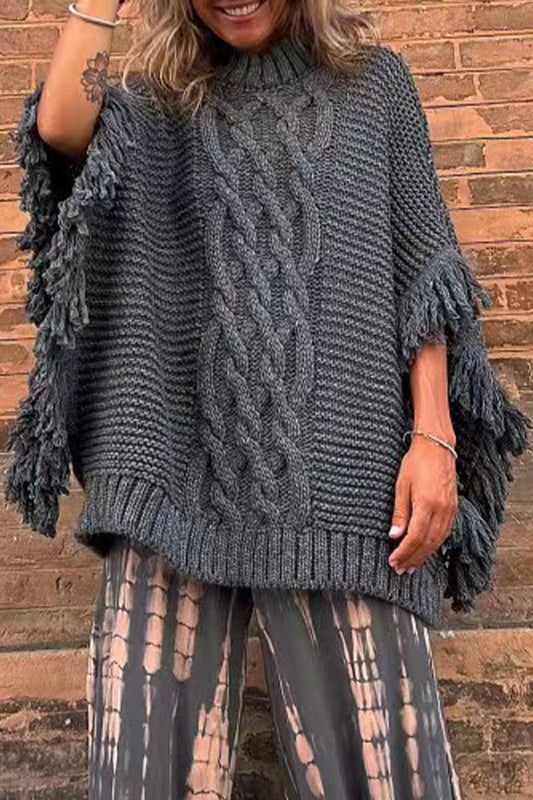 Tops casuales de cuello redondo con borlas sólidas