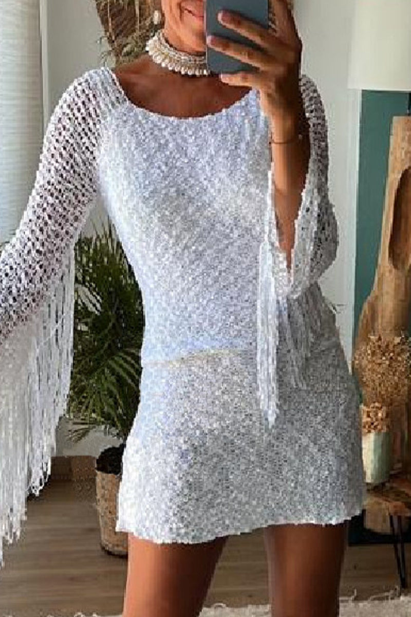 Vestidos sexis de falda cruzada con cuello redondo, ahuecados y con borlas sólidas