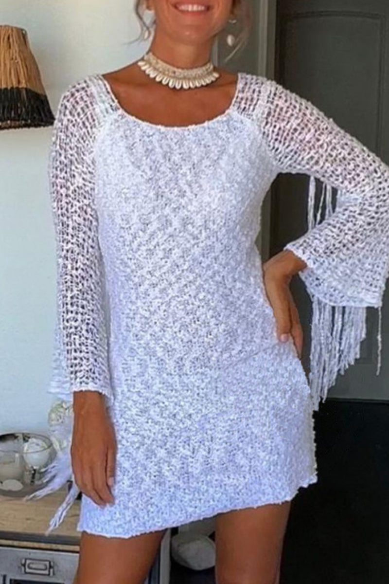 Vestidos sexis de falda cruzada con cuello redondo, ahuecados y con borlas sólidas