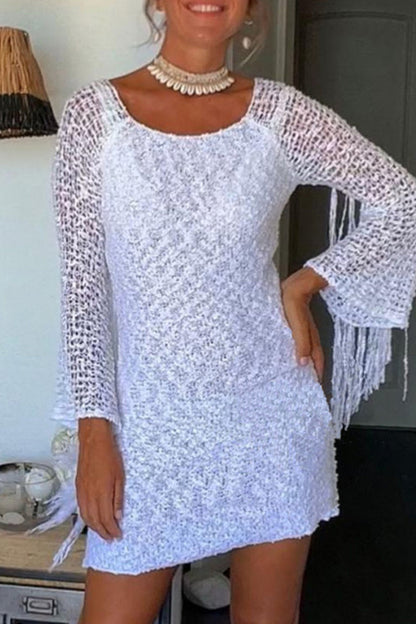 Vestidos sexis de falda cruzada con cuello redondo, ahuecados y con borlas sólidas