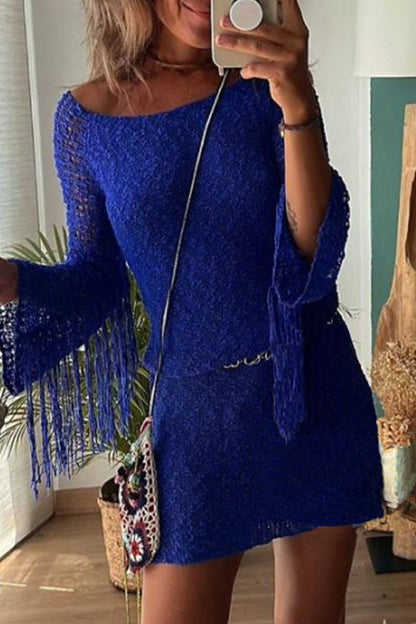 Vestidos sexis de falda cruzada con cuello redondo, ahuecados y con borlas sólidas