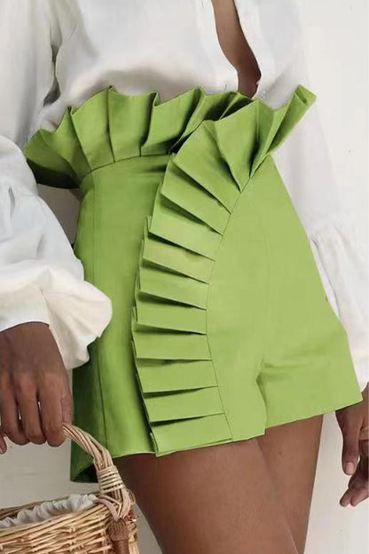 Elegante simplicidad, pantalones de talle alto con volantes y parches sólidos