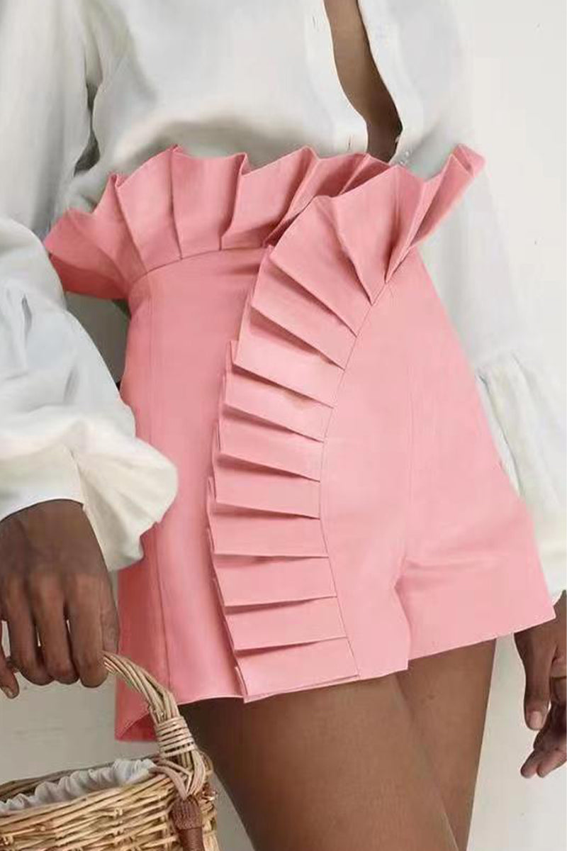 Elegante simplicidad, pantalones de talle alto con volantes y parches sólidos
