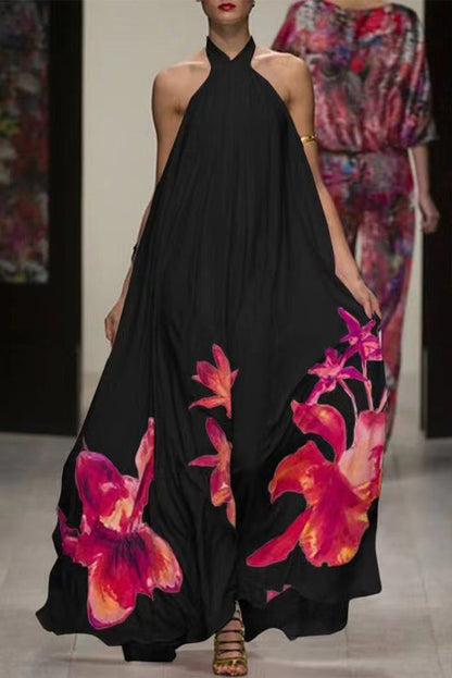 Vestido sexy con estampado floral y cuello halter