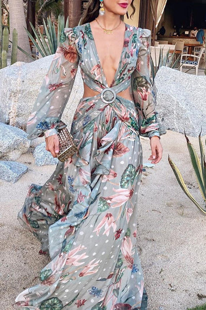 Vestido sexy con estampado floral y tirantes cruzados en cuello en V