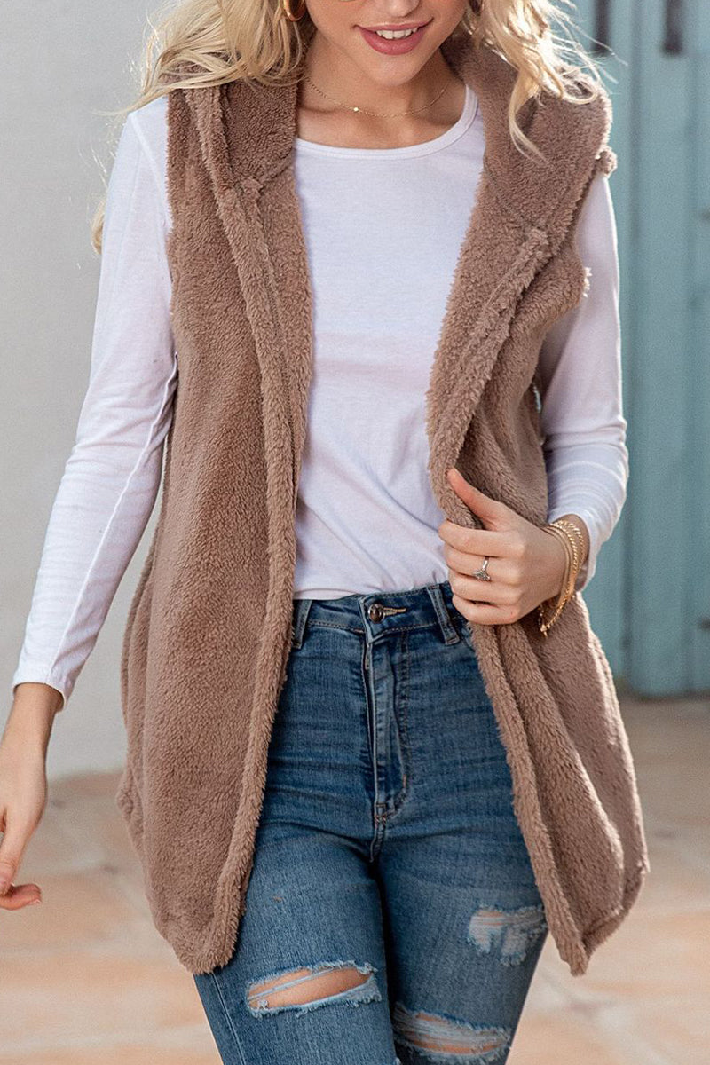Tops casuales sencillos con cuello y capucha y bolsillos de patchwork liso