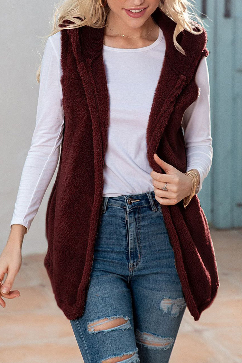 Tops casuales sencillos con cuello y capucha y bolsillos de patchwork liso