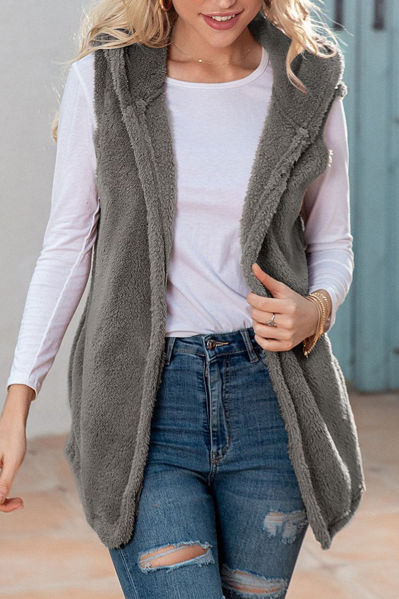 Tops casuales sencillos con cuello y capucha y bolsillos de patchwork liso