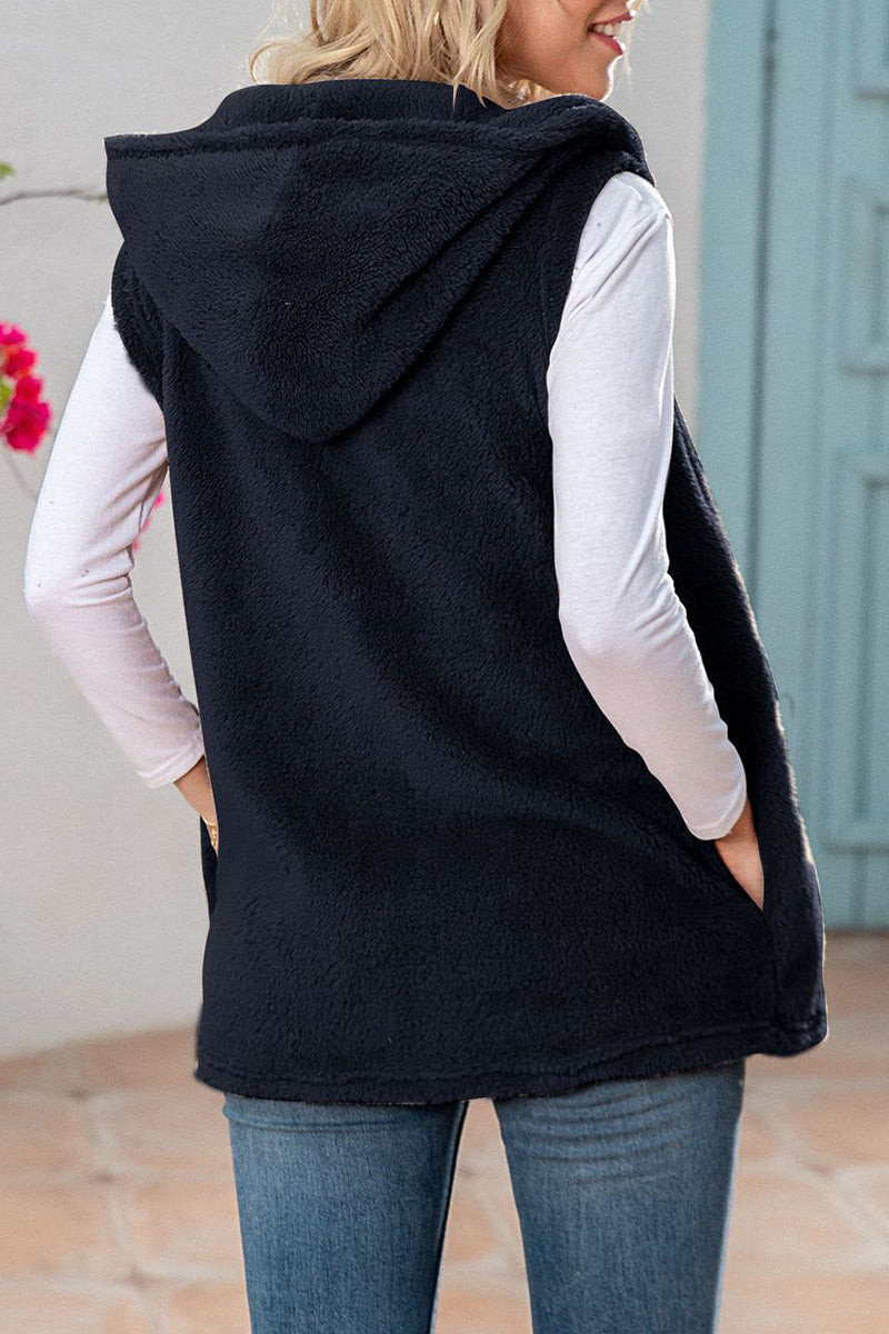 Tops casuales sencillos con cuello y capucha y bolsillos de patchwork liso