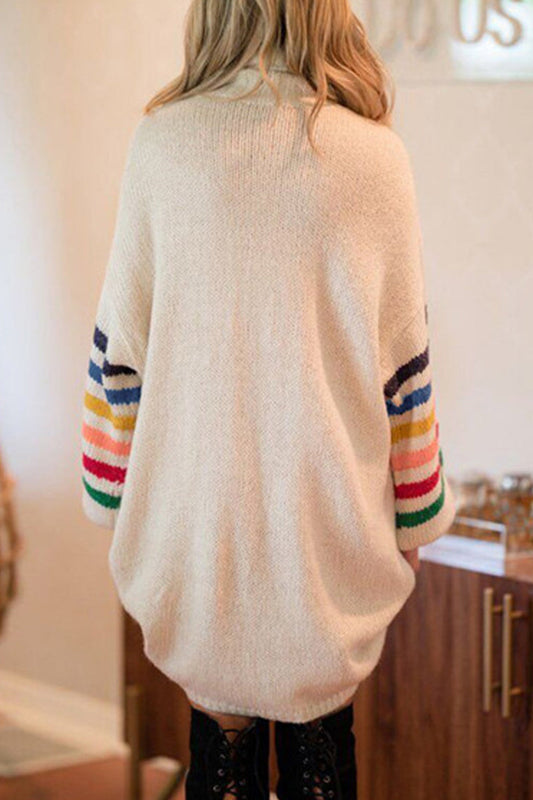 Vestidos casuales de manga larga con cuello alto y contraste de patchwork a rayas