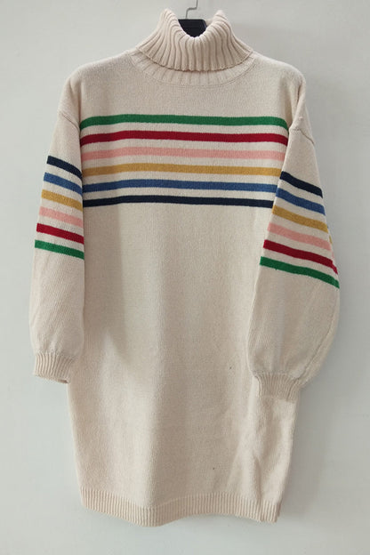 Vestidos casuales de manga larga con cuello alto y contraste de patchwork a rayas