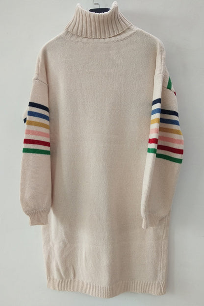 Vestidos casuales de manga larga con cuello alto y contraste de patchwork a rayas