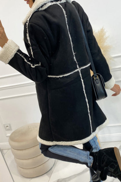 Elegante prenda exterior de cuello alto medio con bolsillos y parches sólidos