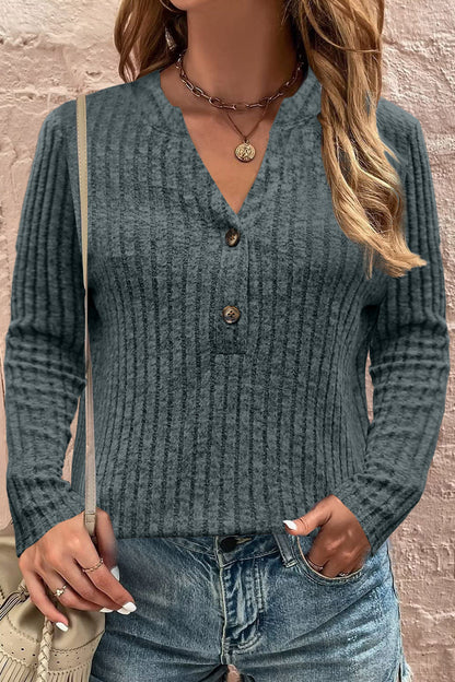 Tops casuales de cuello en V con botones sólidos