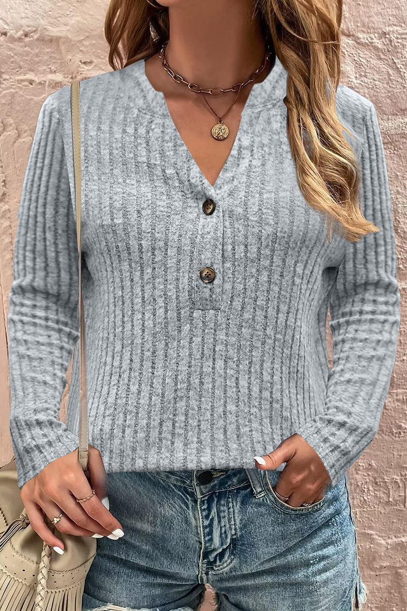 Tops casuales de cuello en V con botones sólidos