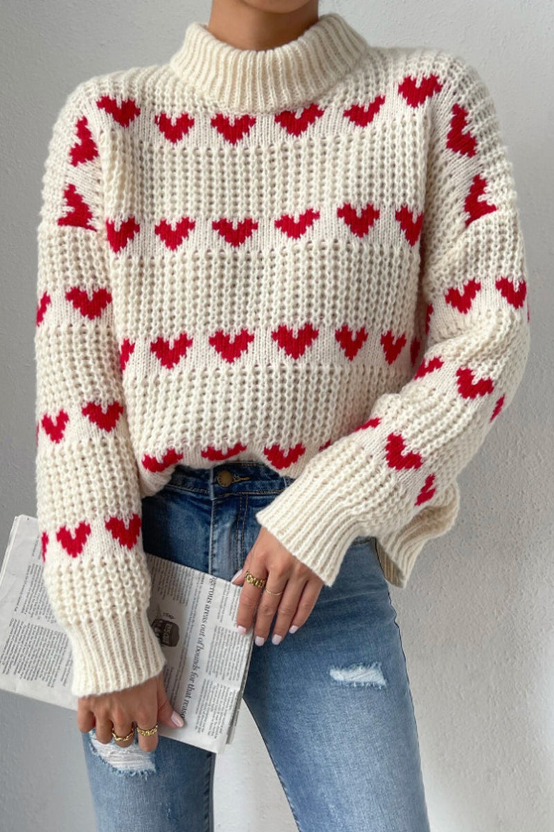 Suéteres casuales de cuello alto con tejido geométrico dulce