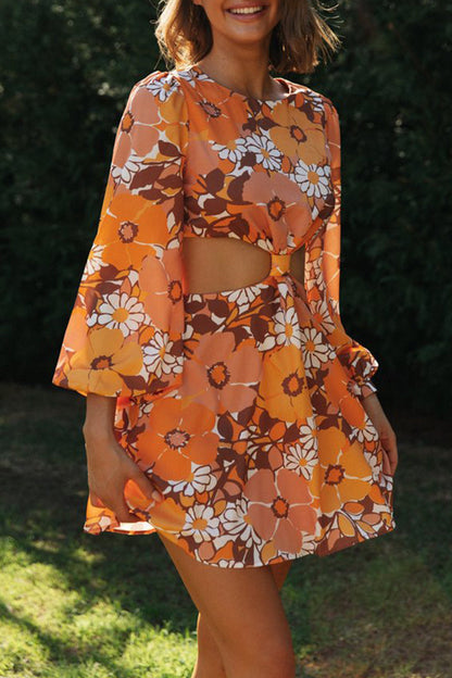 Vestido sexy con estampado floral ahuecado y cuello redondo
