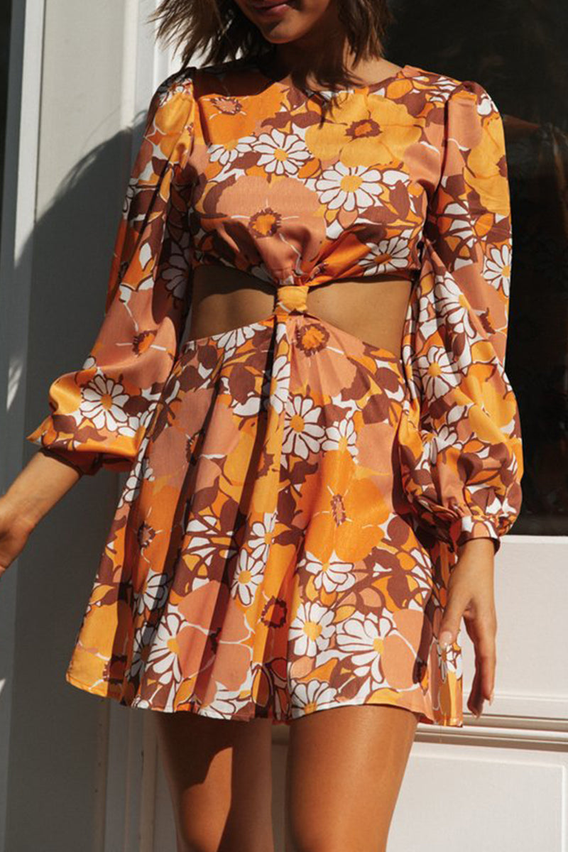Vestido sexy con estampado floral ahuecado y cuello redondo