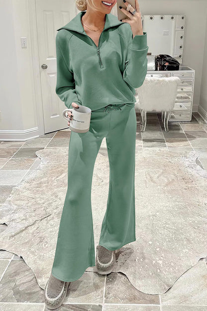 Ropa deportiva informal de dos piezas con bolsillos sólidos, cremallera y cuello vuelto, manga larga