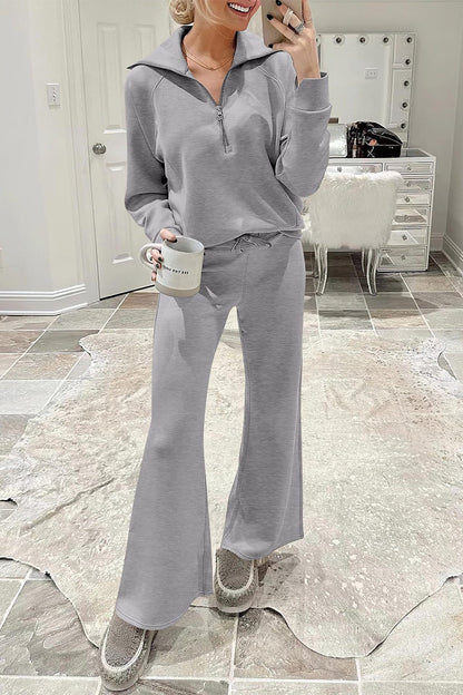 Ropa deportiva informal de dos piezas con bolsillos sólidos, cremallera y cuello vuelto, manga larga