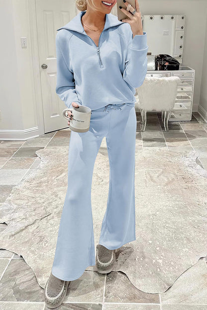 Ropa deportiva informal de dos piezas con bolsillos sólidos, cremallera y cuello vuelto, manga larga