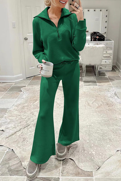 Ropa deportiva informal de dos piezas con bolsillos sólidos, cremallera y cuello vuelto, manga larga