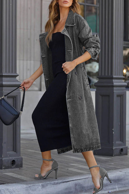 Chaqueta vaquera con cuello vuelto, estilo británico, elegante y con efecto vendaje.