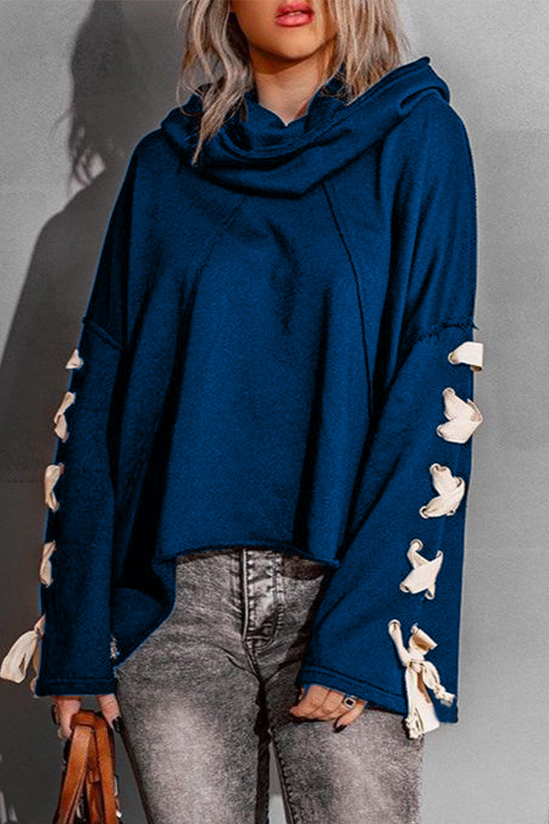 Tops casuales con cuello y capucha de vendaje sólido