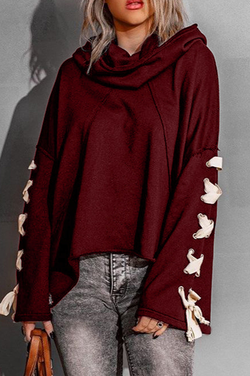 Tops casuales con cuello y capucha de vendaje sólido