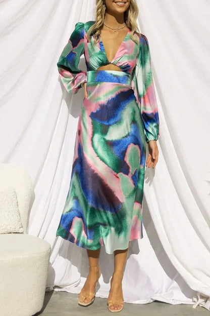 Vestidos sexis de corte A con escote en V, asimétricos y contrastantes, con cambio gradual